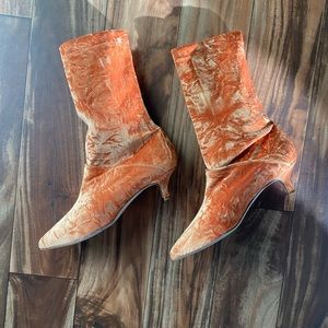 TIBI orange crushed velvet bootie -Size US8.5/eu39